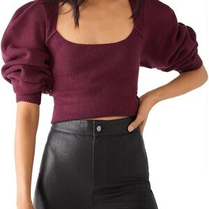 Elegant Maroon Puff Sleeve Sweater